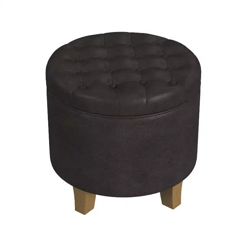 Pouf de rangement rond capitonné en similicuir