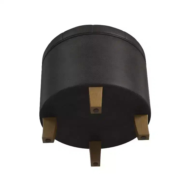 Pouf de rangement rond capitonné en similicuir
