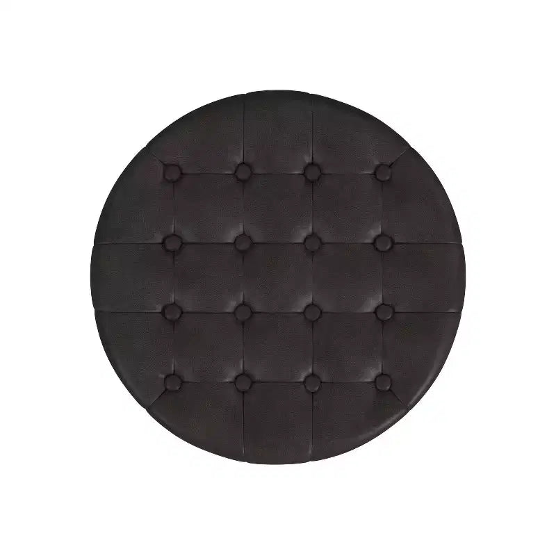 Pouf de rangement rond capitonné en similicuir