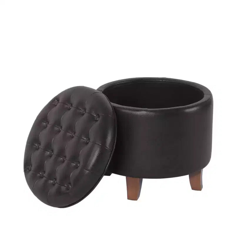 Pouf de rangement rond capitonné en similicuir