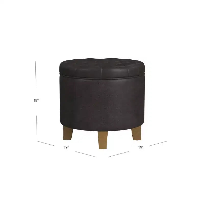 Pouf de rangement rond capitonné en similicuir